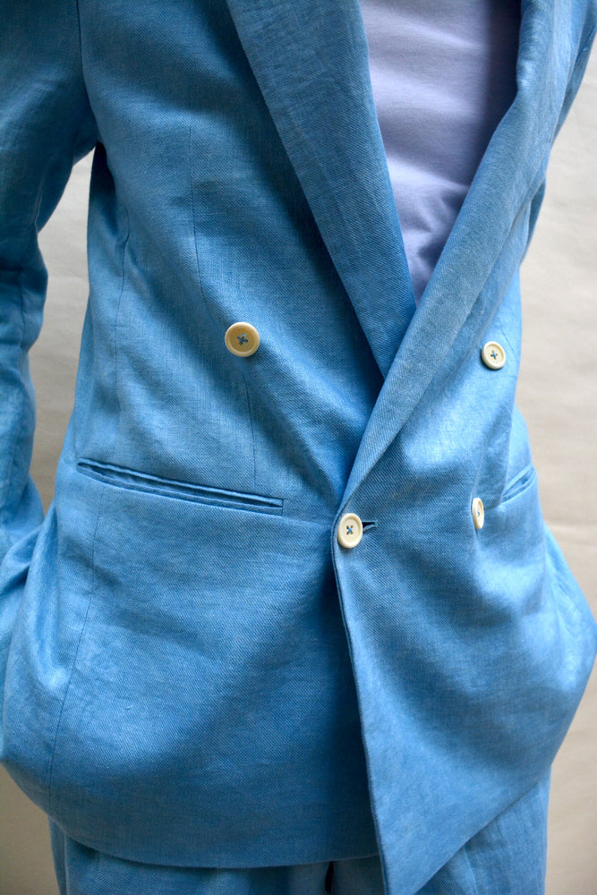 SKY INDIGO LINEN TWILL DOUBLE-BREASTED JACKET