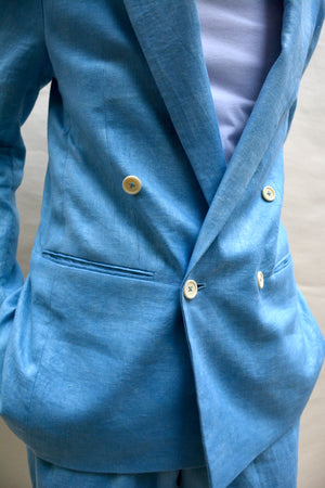 SKY INDIGO LINEN TWILL DOUBLE-BREASTED JACKET