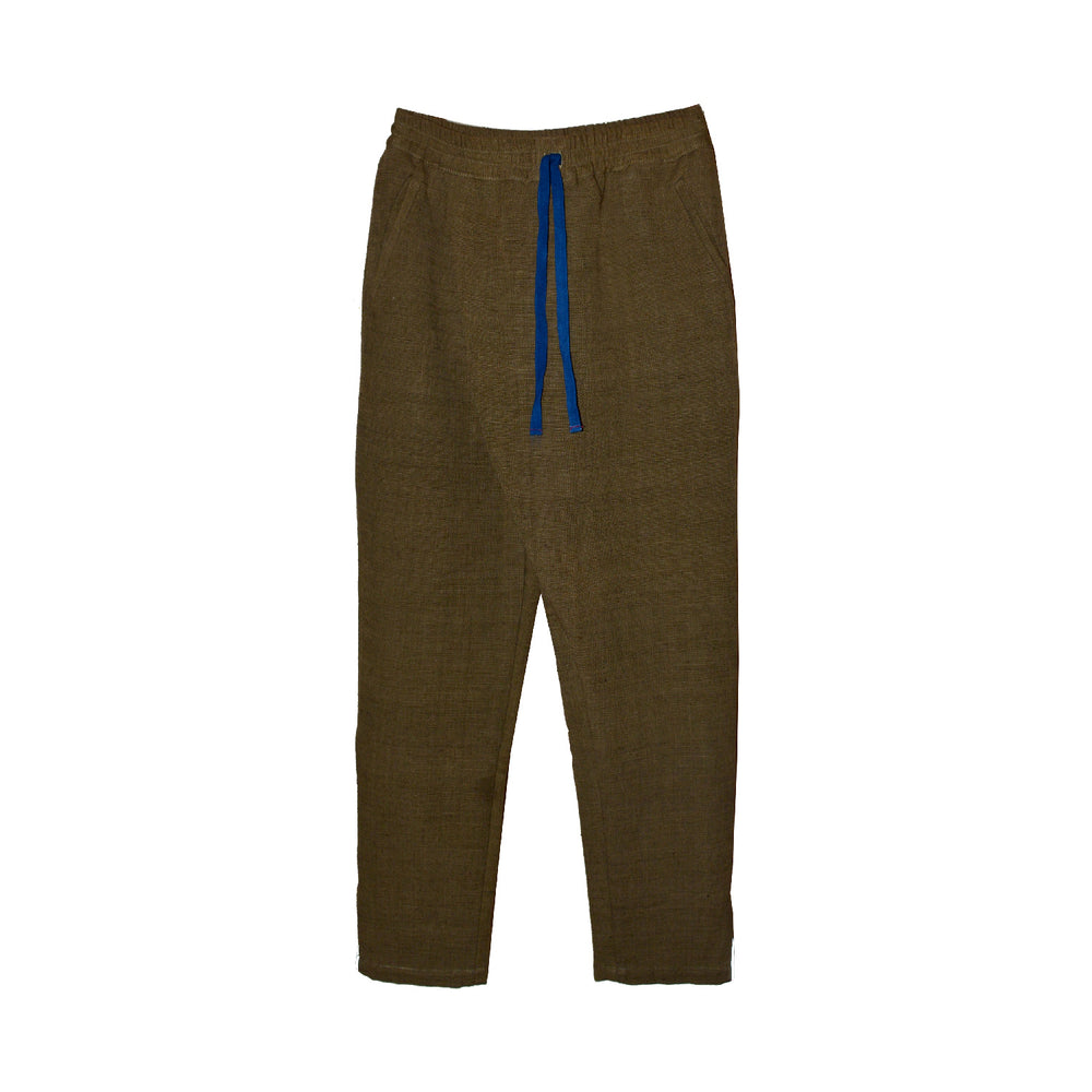 KHAKI ISAN WOVEN CROSSOVER TROUSERS