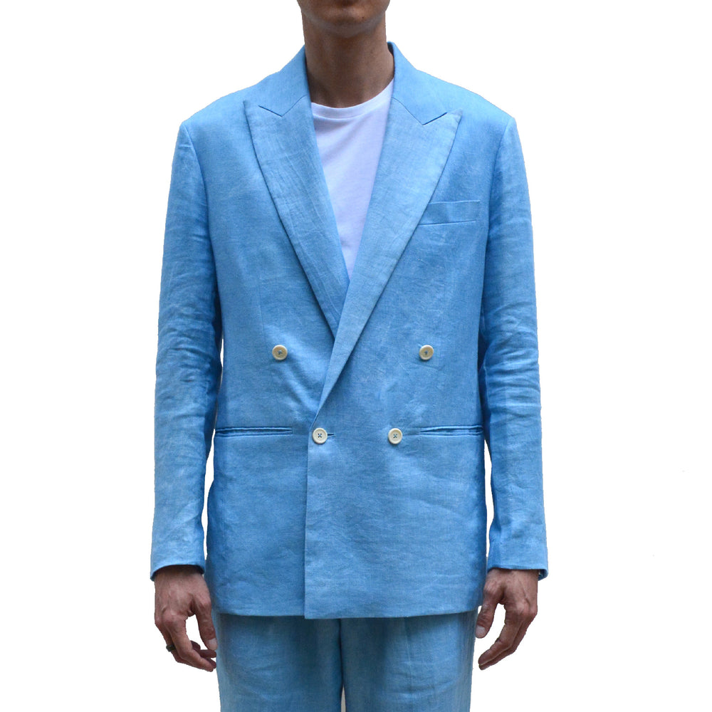 SKY INDIGO LINEN TWILL DOUBLE-BREASTED JACKET