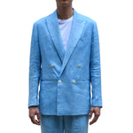 SKY INDIGO LINEN TWILL DOUBLE-BREASTED JACKET