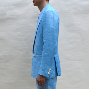 SKY INDIGO LINEN TWILL DOUBLE-BREASTED JACKET