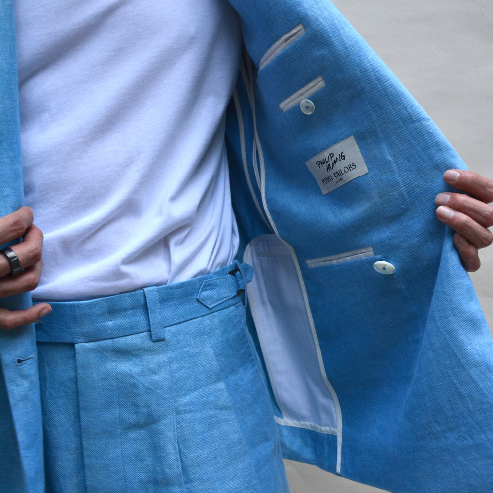 SKY INDIGO LINEN TWILL DOUBLE-BREASTED JACKET