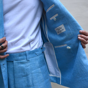SKY INDIGO LINEN TWILL DOUBLE-BREASTED JACKET