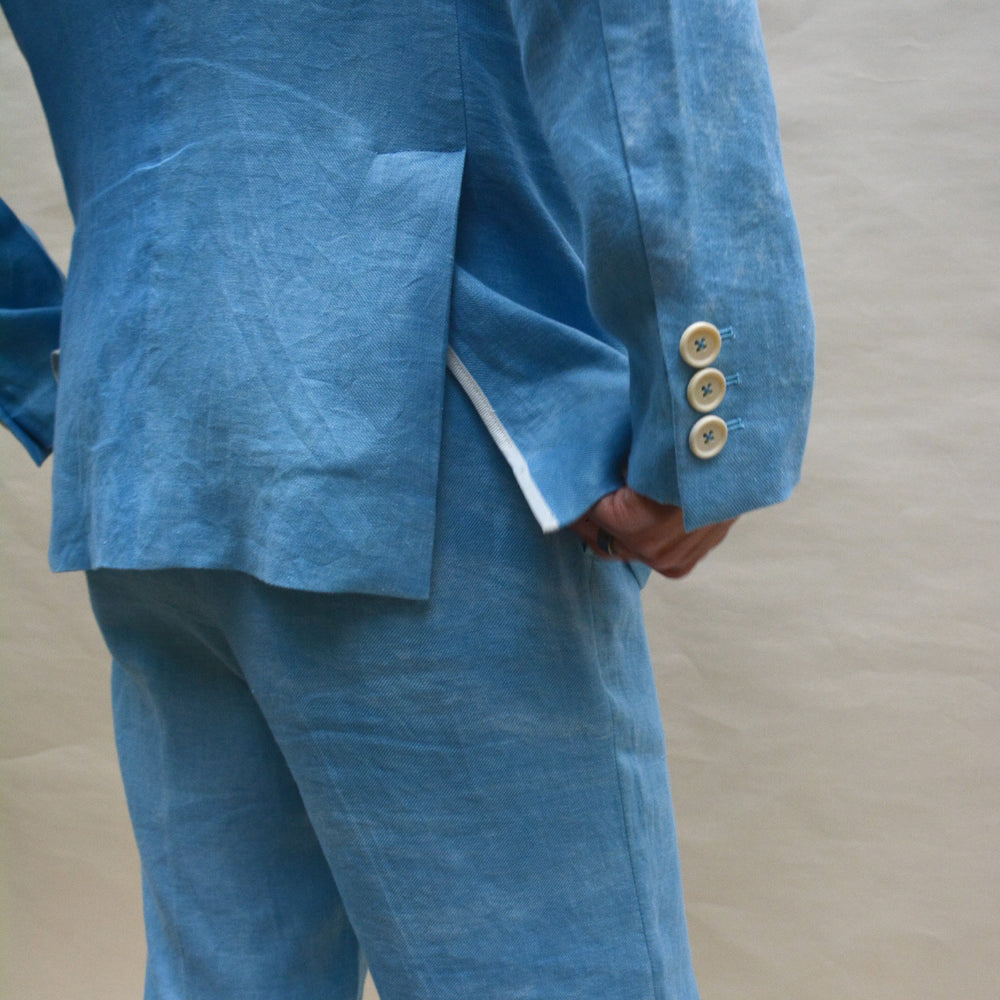 SKY INDIGO LINEN TWILL DOUBLE-BREASTED JACKET
