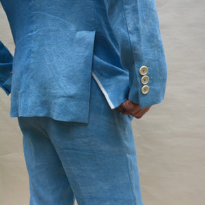 SKY INDIGO LINEN TWILL DOUBLE-BREASTED JACKET
