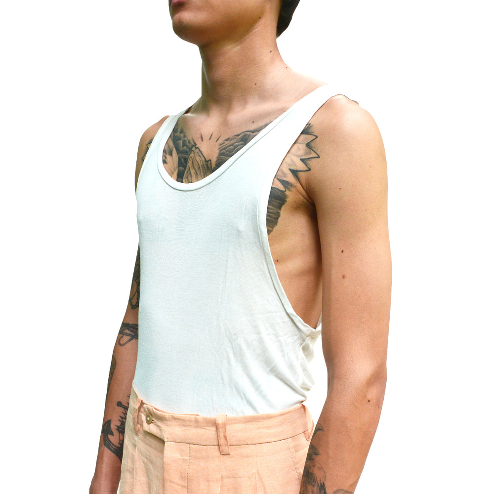 WHITE FREDDIE RIBBED BAMBOO TANK TOP