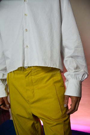 WHITE CROPPED JOHNNY BUTTON DOWN SHIRT