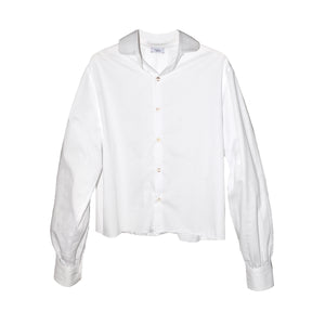 WHITE CROPPED JOHNNY BUTTON DOWN SHIRT