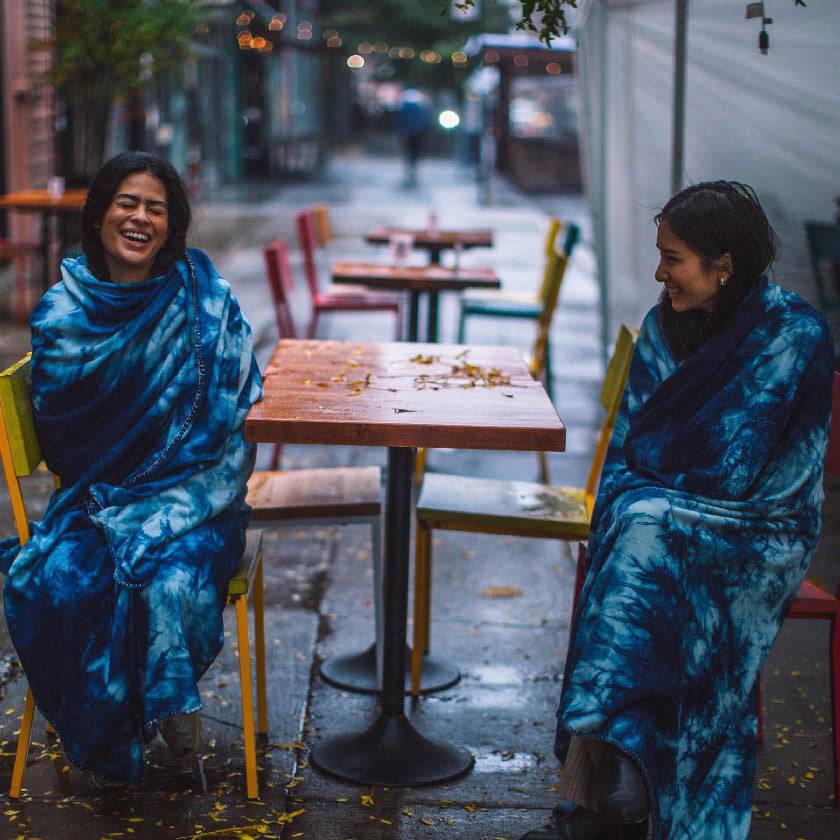 ISAN DREAMS CAMOUFLAGE TIE-DYED INDIGO BAMBOO FLEECE BLANKET - Philip Huang