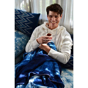 ISAN DREAMS CAMOUFLAGE TIE-DYED INDIGO BAMBOO FLEECE BLANKET - Philip Huang