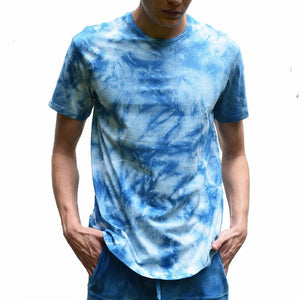 CAMO INDIGO TIE-DYED CREW NECK T-SHIRT