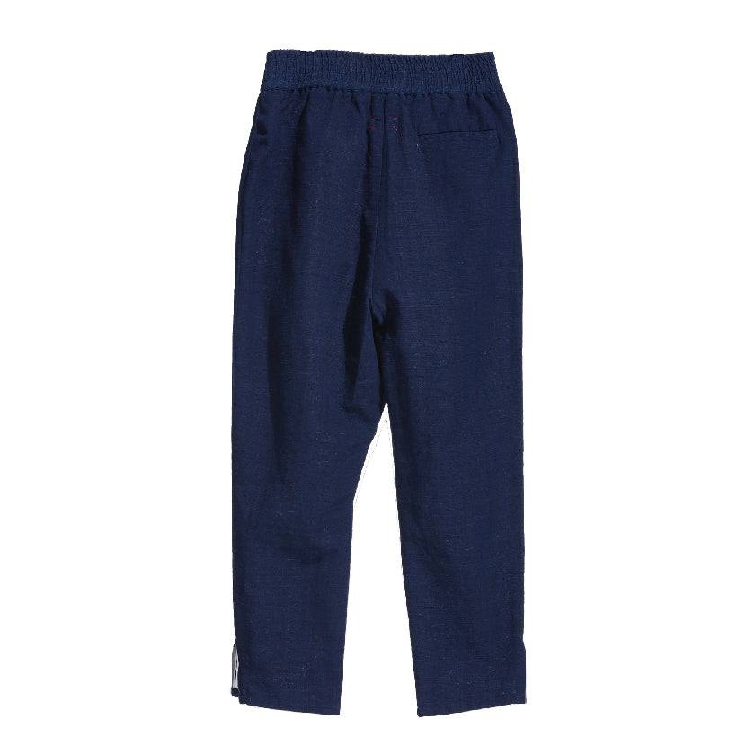 DARK INDIGO ISAN WOVEN CROSSOVER TROUSERS - Philip Huang