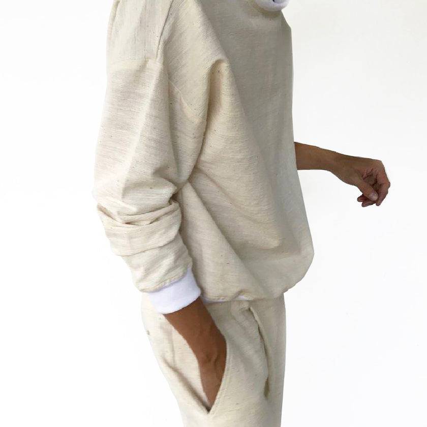 
            
                Load image into Gallery viewer, RAW WHITE ISAN WOVEN SWEATSHIRT - Philip Huang
            
        