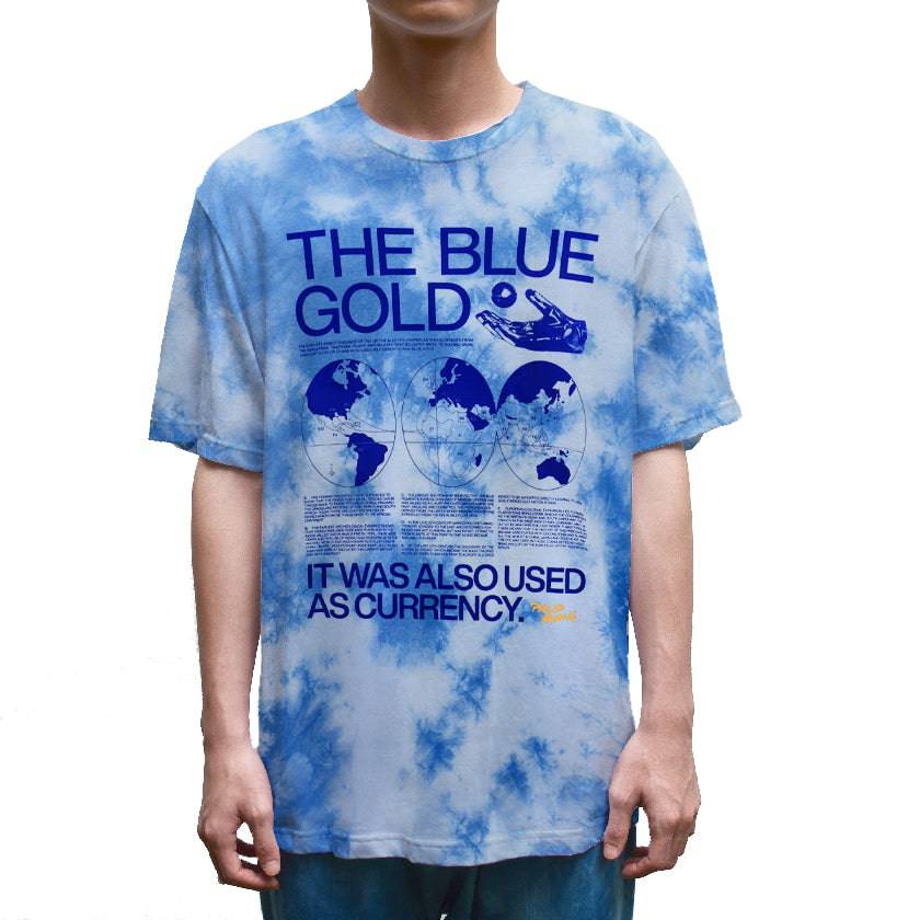 BLUE GOLD INDIGO TIE-DYE RIBBED CREW NECK T-SHIRT