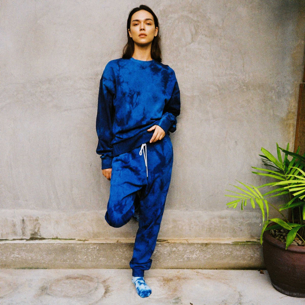 CAMOUFLAGE INDIGO ORGANIC FRENCH TERRY SWEATPANTS - Philip Huang