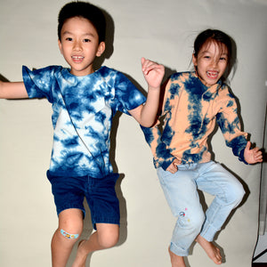 KIDS PRADU INDIGO TIE-DYE ORGANIC COTTON LONG SLEEVE T-SHIRT