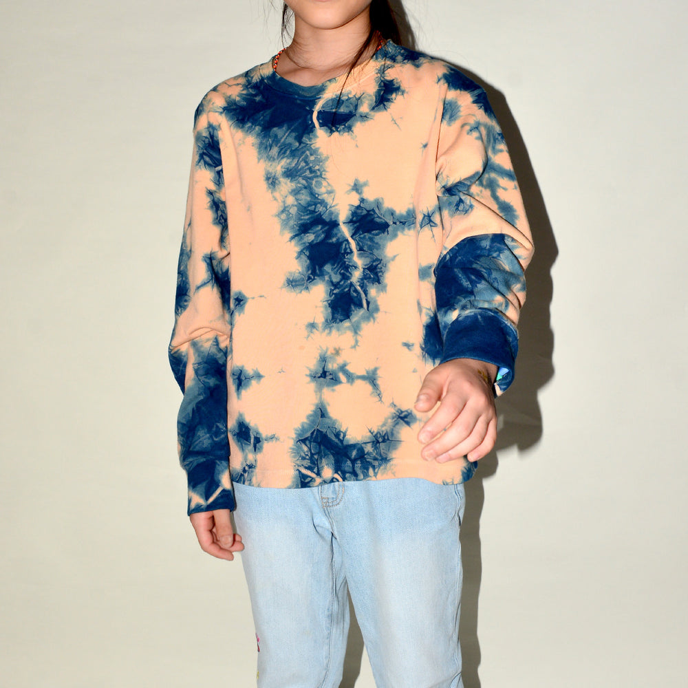 KIDS PRADU INDIGO TIE-DYE ORGANIC COTTON LONG SLEEVE T-SHIRT