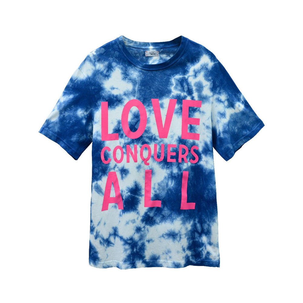 LOVE CONQUERS ALL CAMOUFLAGE INDIGO RIBBED CREW NECK T-SHIRT - Philip Huang