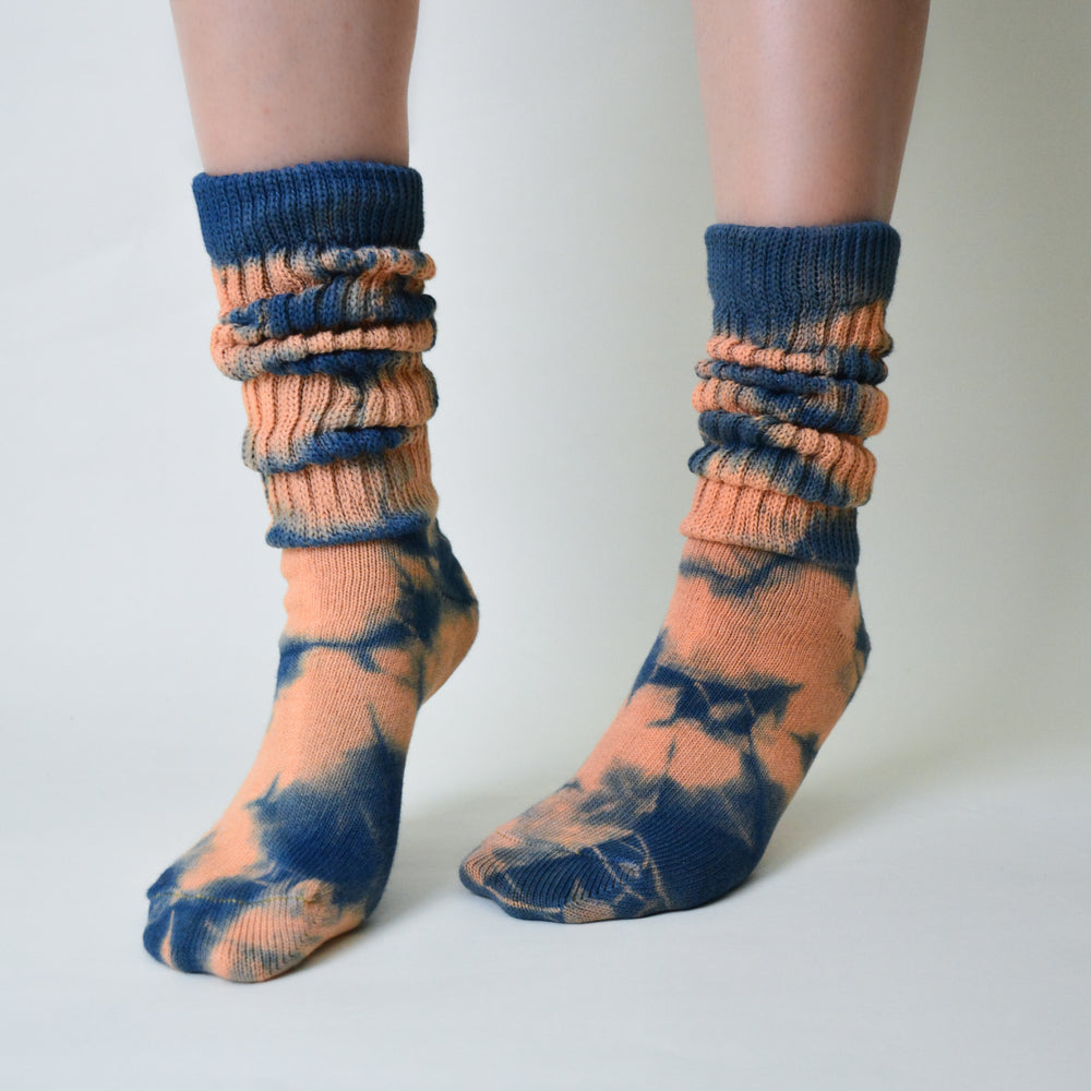 
            
                Load image into Gallery viewer, Natural Hand Tie-dye Pradu Indigo Mona Slouch Socks - Philip Huang
            
        