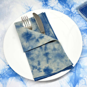 COTTON LINEN TIE-DYE INDIGO NAPKINS SET OF 4