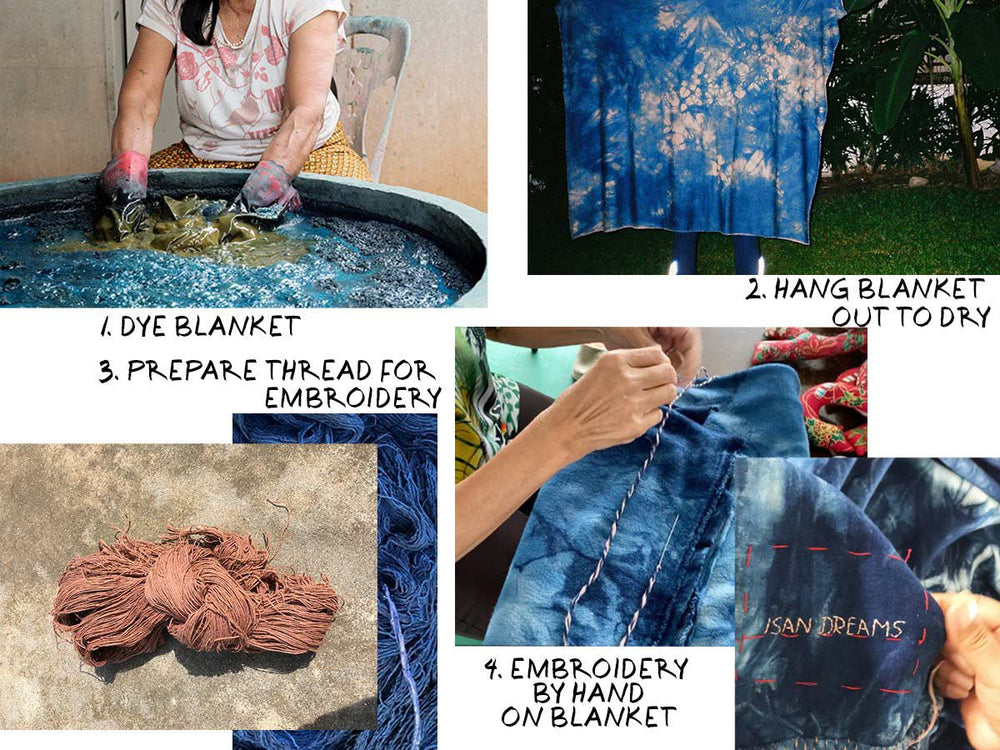 ISAN DREAMS CAMO TIE-DYED INDIGO BAMBOO FLEECE BLANKET