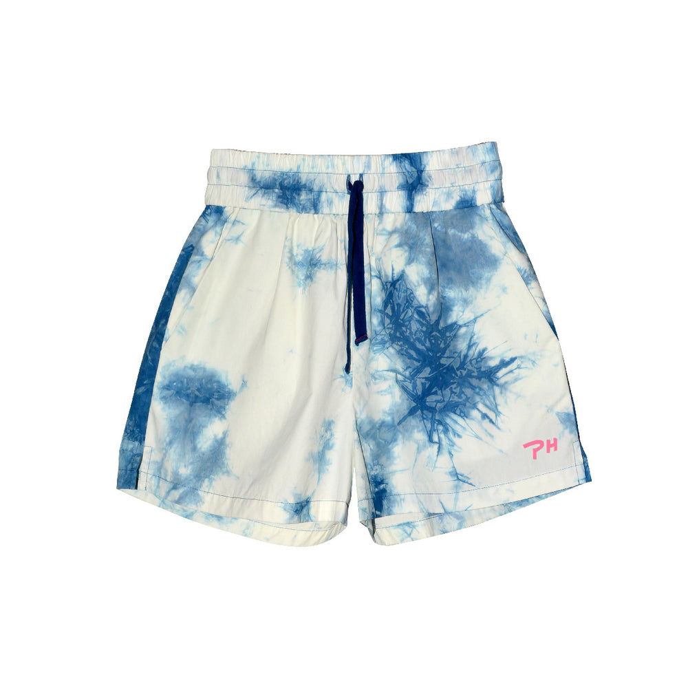 
            
                Load image into Gallery viewer, INDIGO TIE-DYE CAL SHORTS - Philip Huang
            
        