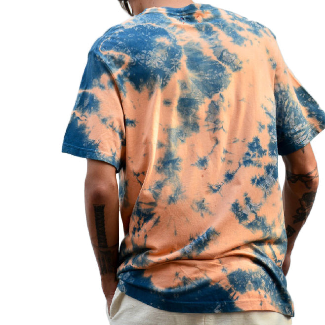 PRADU INDIGO TIE-DYE RIBBED CREW NECK T-SHIRT