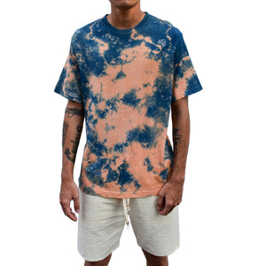 PRADU INDIGO TIE-DYE RIBBED CREW NECK T-SHIRT