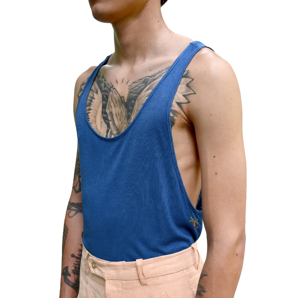 INDIGO FREDDIE RIBBED BAMBOO TANK TOP - Philip Huang