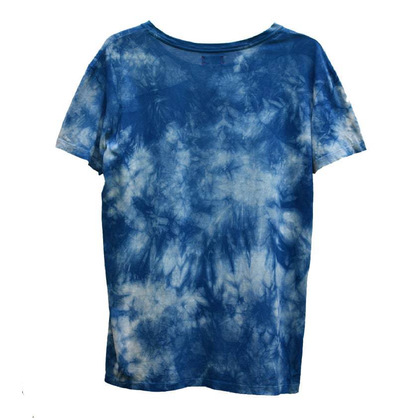 CAMOUFLAGE TIE-DYED INDIGO WIDE CREW NECK T-SHIRT - Philip Huang