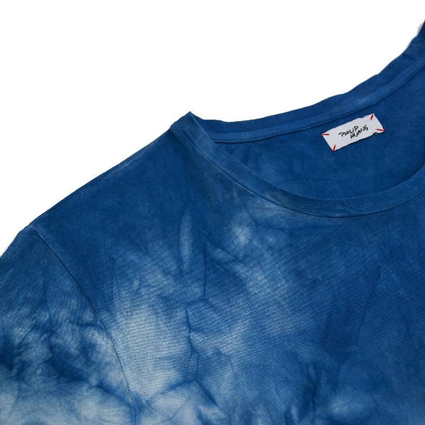 CAMO INDIGO TIE-DYED WIDE CREW NECK T-SHIRT