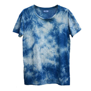 CAMO INDIGO TIE-DYED WIDE CREW NECK T-SHIRT