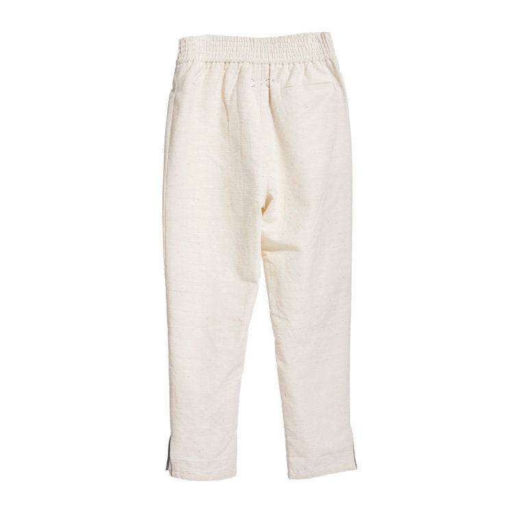 RAW WHITE ISAN WOVEN CROSSOVER TROUSERS