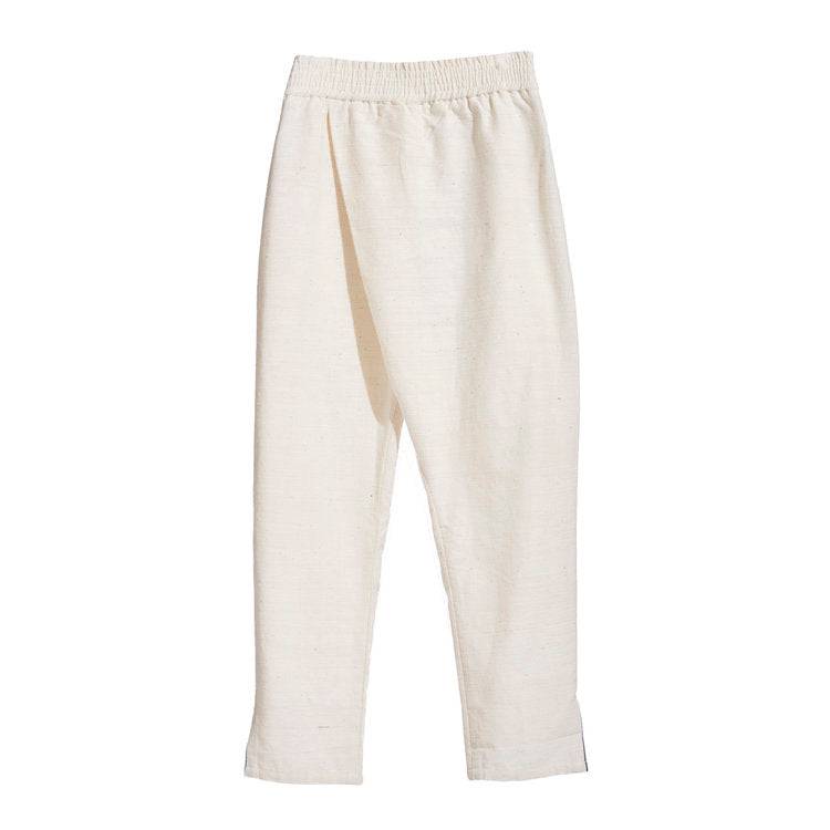 RAW WHITE ISAN WOVEN CROSSOVER TROUSERS